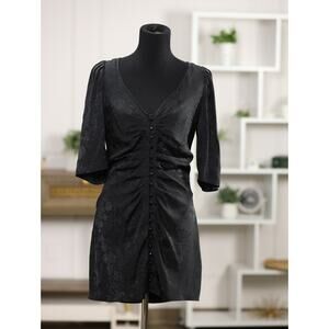 Le Fou by Babaton Silk Dress Black Floral Jacquard Faceted Button Size8 Pristine